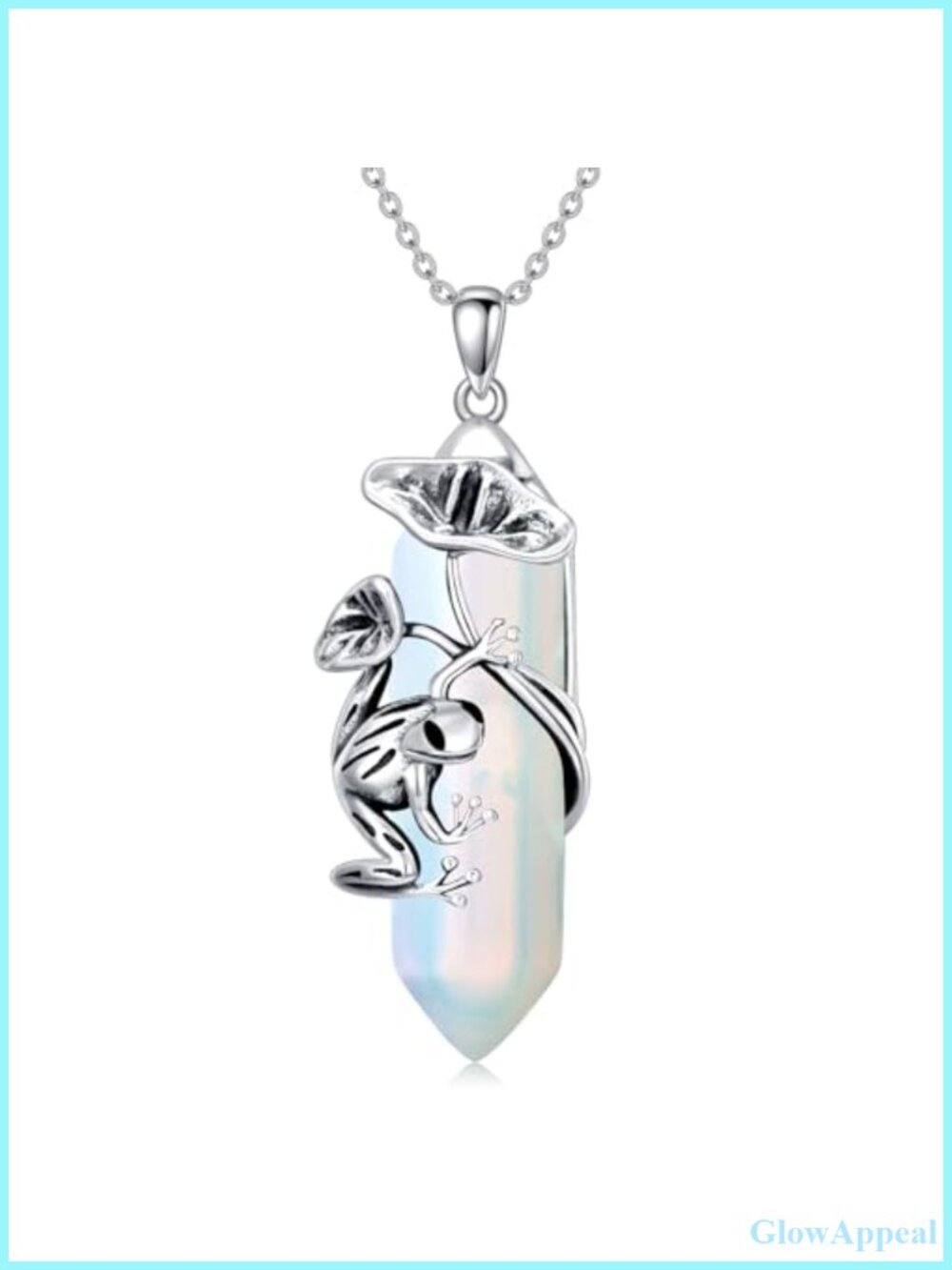Sterling Silver Frog Pendant Necklace Opal Quartz 18in